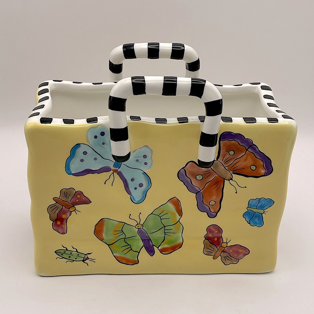 Hand painted, Patricia DuPont, Ceramic Vase/Decor, Cute Butterflies, Bugs. 1999